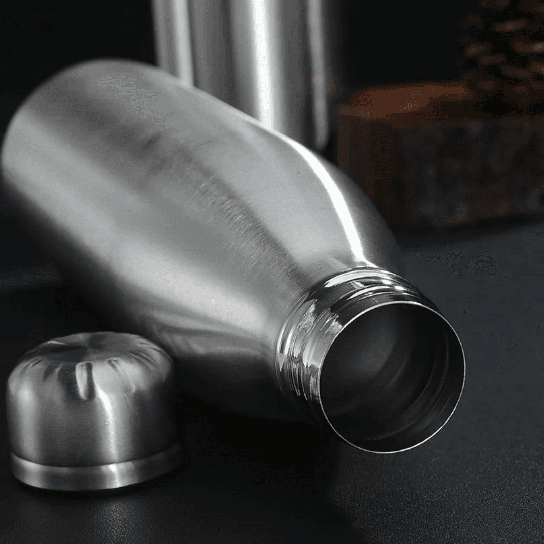 Drinkbot Aura | Sleek Stainless Steel Water Bottle | Single Wall, Leakproof, BPA-Free | Bottle for Office, Gym, School & Travel | Silver