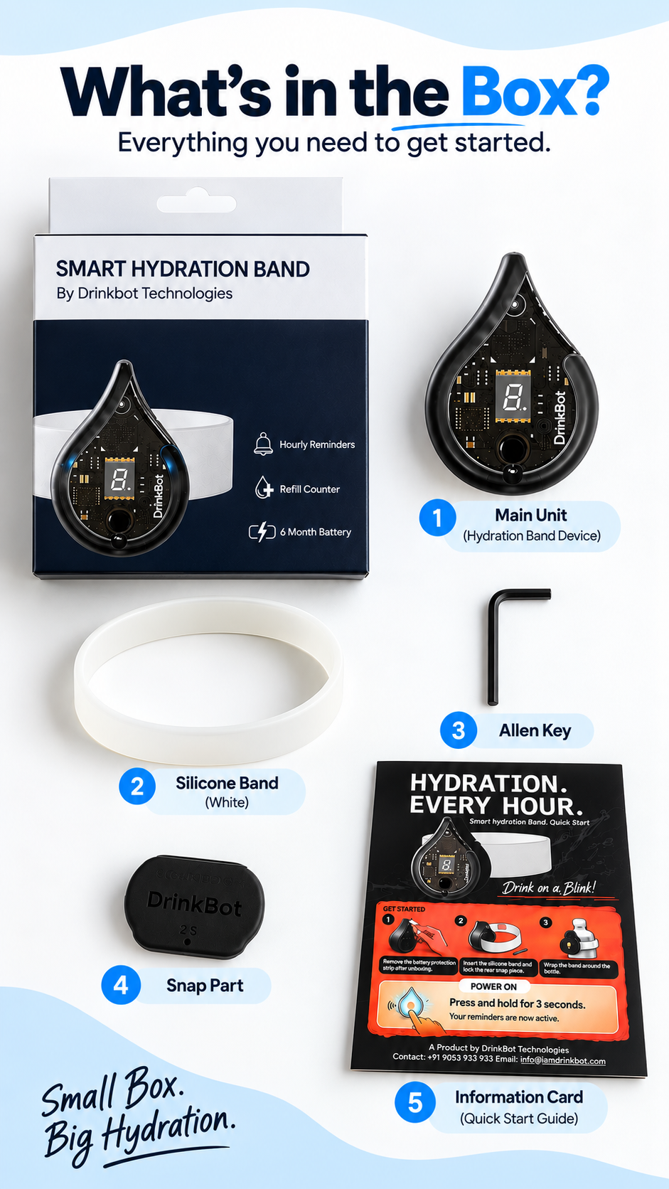 DrinkBot Smart Hydration Band — Hourly Water Reminder + Refill Counter | Fits Any Bottle